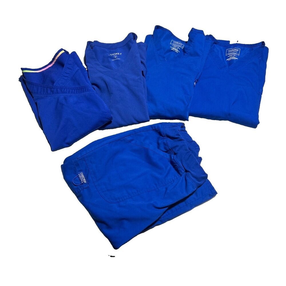 5pc Mixed Scrub Lot Medium Blue Cherokee Jockey Joe Boxer Tops Pants Uniform
